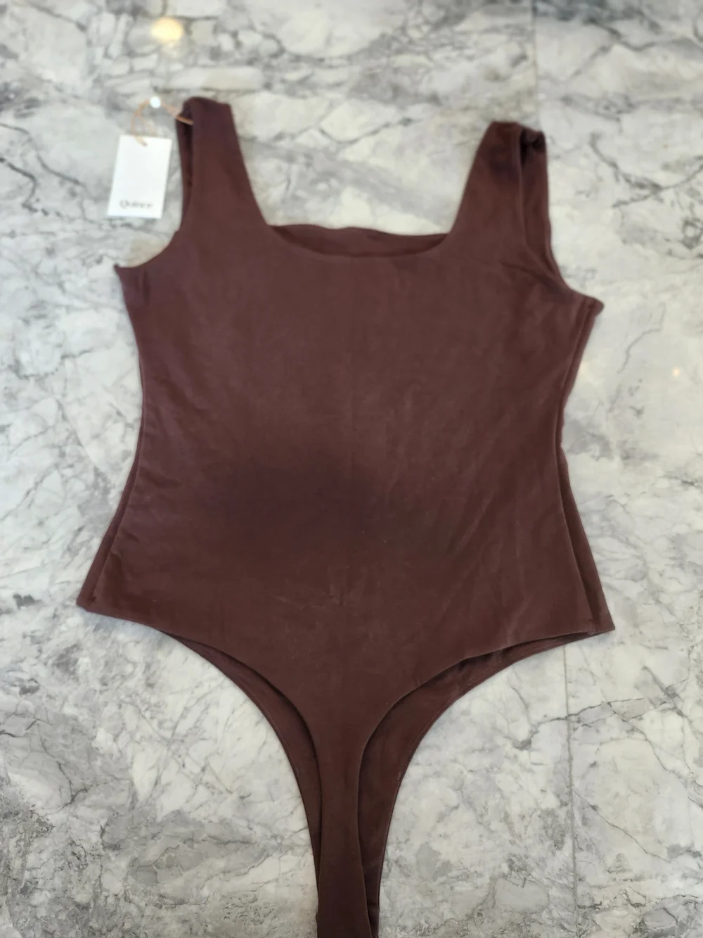 Quince Stretch Cotton Jersey Square Neck Tank Bodysuit Cocoa Large NWT - Picture 7 of 8